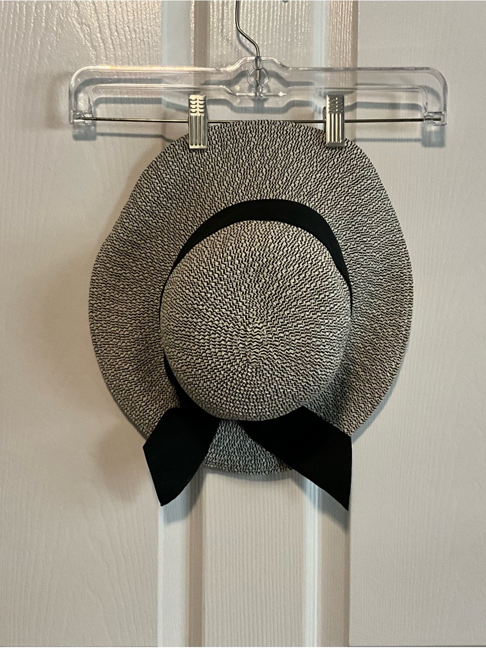 Milani Black and White Straw Hat with Ribbon Bow